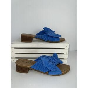 Sasha Shoes Womens Size 6 Block Heel Slide Sandals Pleated Bow Open Toe Summer